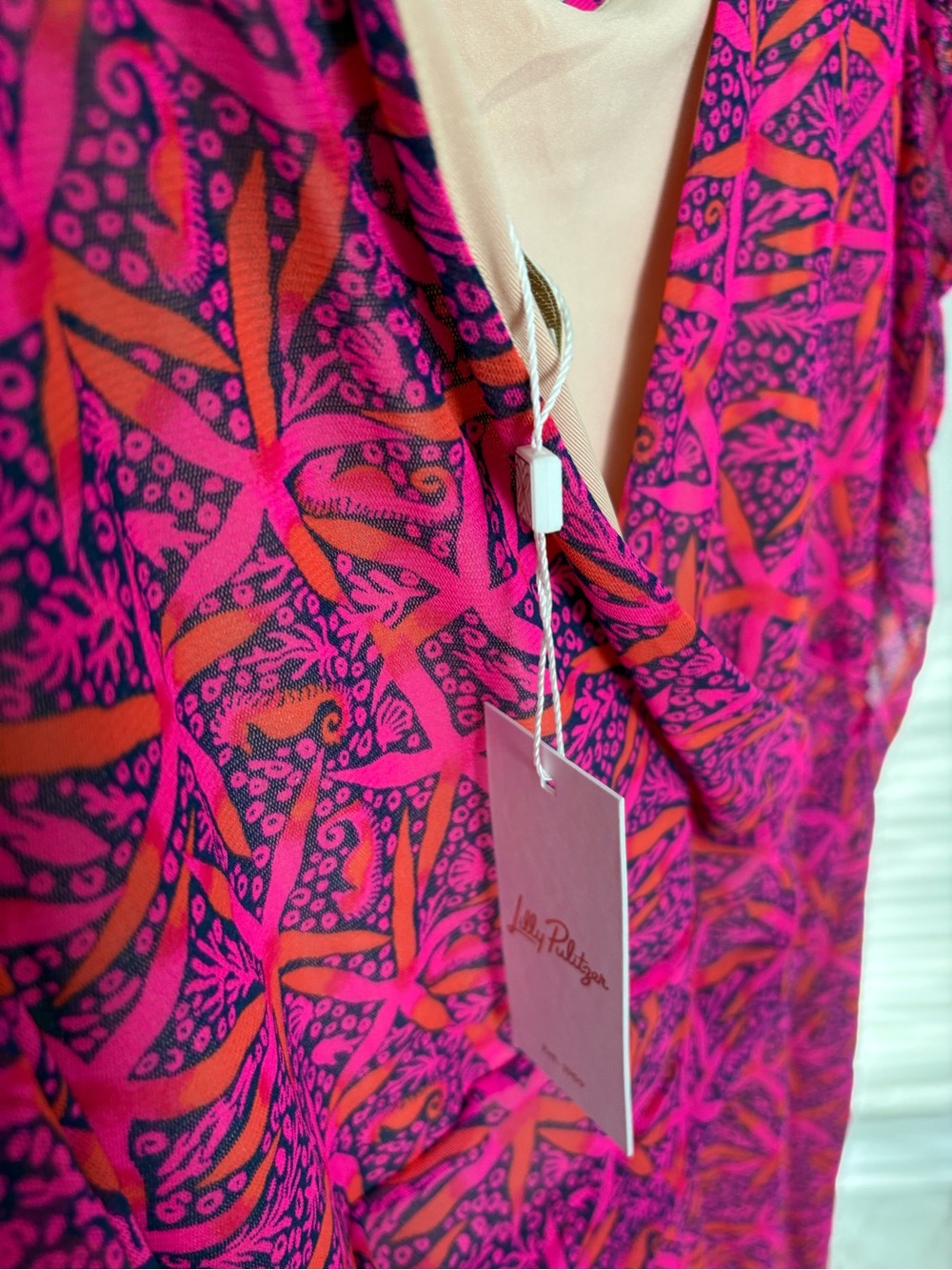 Lilly Pulitzer Hot Pink & Orange Patterned Long-Sleeve Mini Dress - Picture 6 of 7